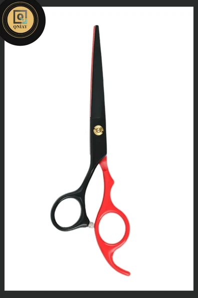 QNİAY 5 Parça Deri Taşıma Çantalı Red-Black Ara ve Düz Makas Seti 6.5 inç Berber Prof Kuaför Kesim Seti - Resim 5