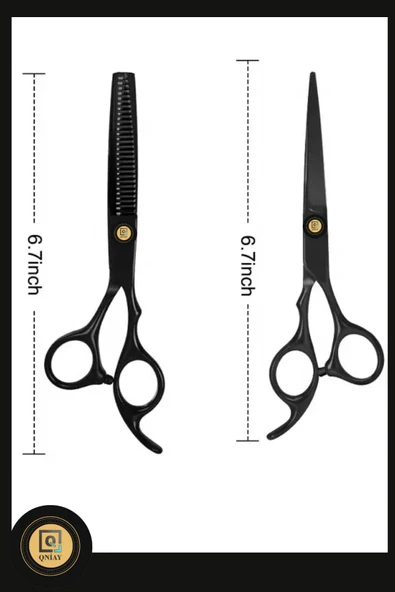 QNİAY Profesyonel Siyah Makas Seti |Düz Makas-Ara Makas| İnceltme Berber Saç Kesme Makası Kuaför Araçları - Resim 3