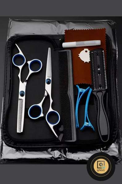 QNİAY 10 Parça 6 inç Gri Ultra Profesyonel Deri Çantalı Berber Kuaför Saç Sakal Bıyık Makas Seti - Resim 2