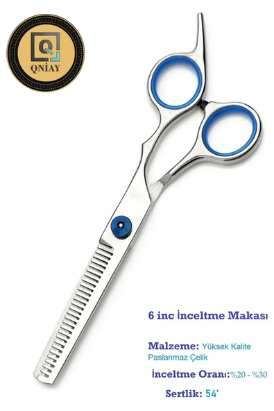 QNİAY Profesyonel Düz ve Ara Makas Set Kuaför Makas Berber Seti Gri-Mavi Saç inceltme Kesim Hair - 3