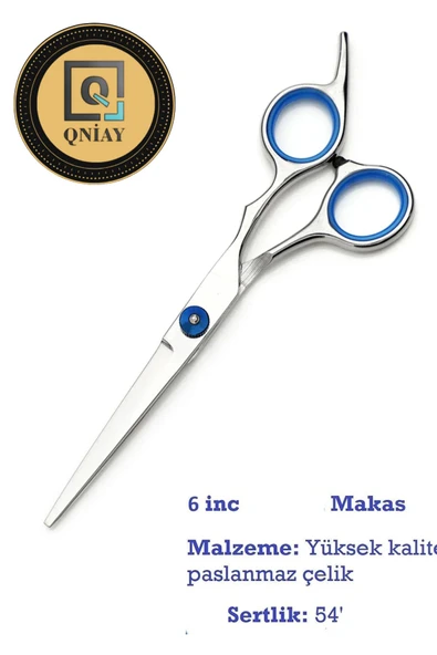 QNİAY Profesyonel Düz ve Ara Makas Set Kuaför Makas Berber Seti Gri-Mavi Saç inceltme Kesim Hair - 2