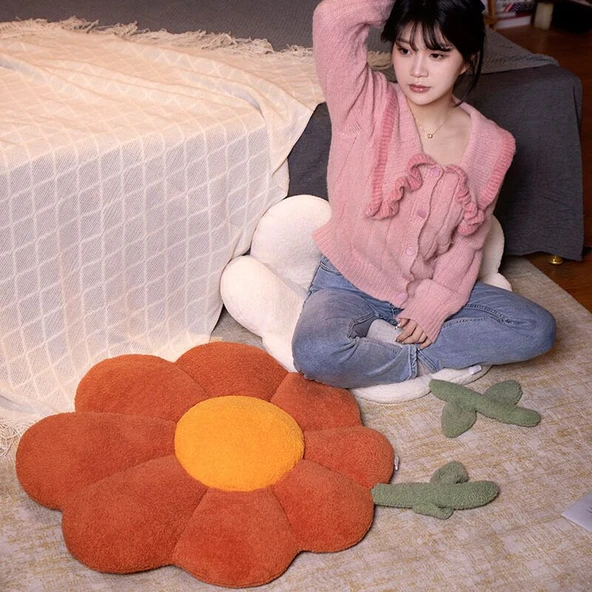 Çiçek Desenli Peluş Minder - Osmanthus Kadife - Pembe - 72x75cm - 11