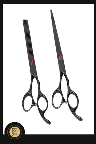 QNİAY 6 Parça Siyah-Kırmızı Taşlı Ultra Profesyonel 6 inç Deri Çantalı Berber Kuaför Saç Sakal Makas Seti - Resim 4