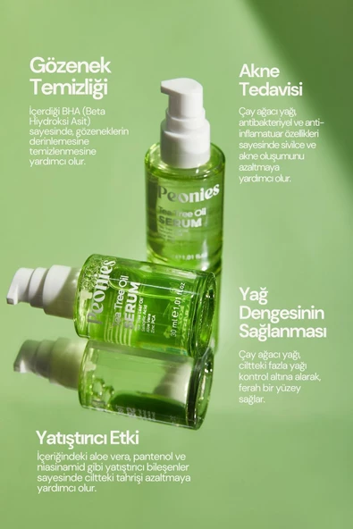 PEONİES Tea Tree Oil Serum | Çay Ağacı Yağı, Niasinamid, Aloe Vera, Pantenol, Salisilik Asit Ve Zinc Pca - 3