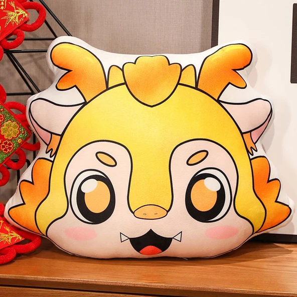 Ejderha Yılı Maskot Peluş Yastık - Altın Ejderha - 45x35cm
