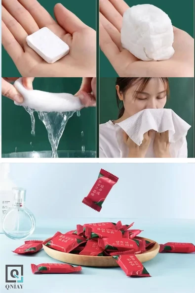 QNİAY Tek Kullanımlık Sıkıştırılmış 20 adet Yüz Mendil Kompakt Mini Kare Mendil Seyahat Havlusu - 8