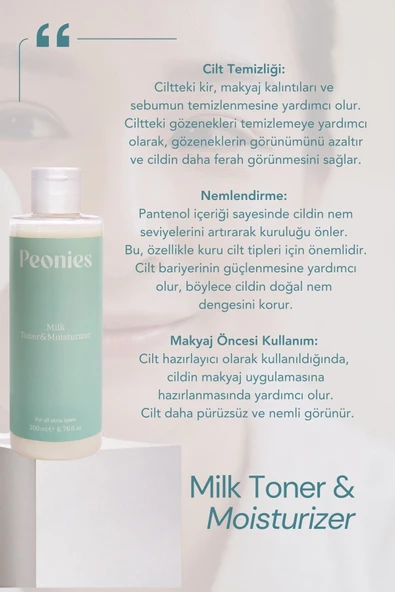 PEONİES Milk Toner & Moisturizer | Temizleyici Ve Nemlendirici Tonik | Tüm Cilt Tipleri - 2