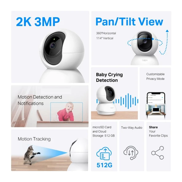 TP-Link TC71 2K İç Mekan 3MP Gece Görüşlü 512GB Kart Destekli Wİ-Fİ Güvenlik Kamerası - 2