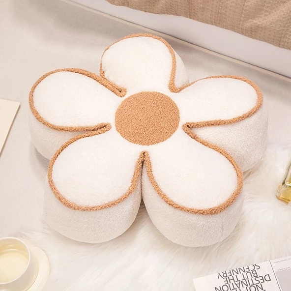 Çiçek Şeklinde Peluş Minder - Beyaz - 50cm
