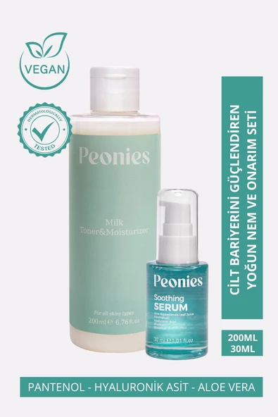 PEONİES Cilt Bariyerini Güçlendiren, Yoğun Nem ve Onarım Seti | Milk Toner ve Soothing Serum