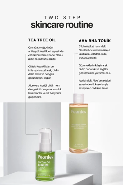 PEONİES Gözenek Sıkılaştırıcı,  ve Siyah Nokta Karşıtı Set | AHA-BHA Tonik ve Çay Ağacı Yağı Serum - 2