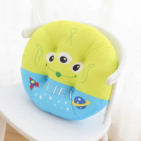 Çift Taraflı Baskılı Çizgi Film Yastık - Yeşil Yuvarlak - 45cm