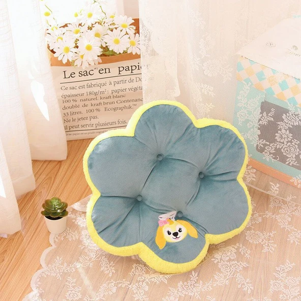 Petal Peluş Minder - Sarı Yeşil