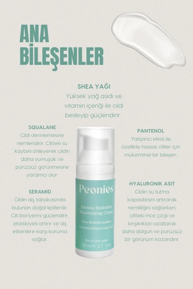 PEONİES Intense Hydration Nemlendirici Krem | Seramid, Hyaluronik Asit Ve Shea Yağı | Kuru Ve Hassas Ciltler - 2