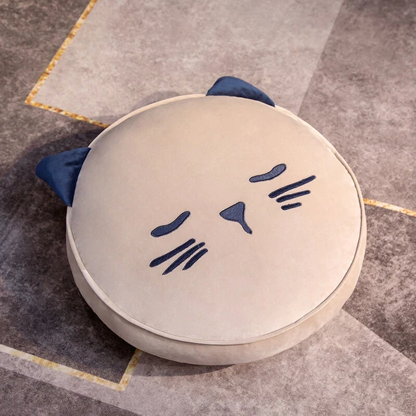 Japon Tarzı Futon Minder Peluş Yer Yastığı - Gri Kedi - Küçük Boy