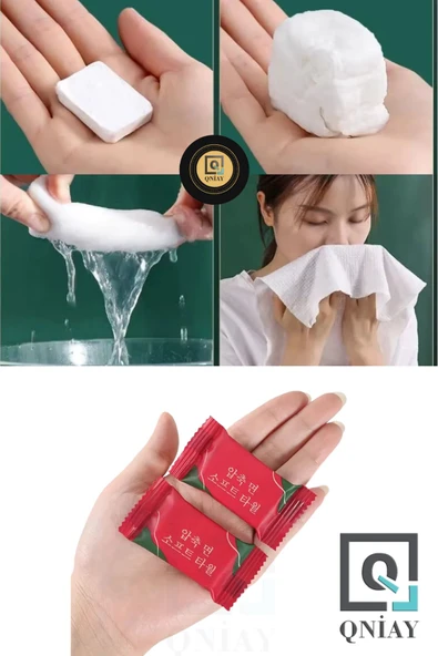 QNİAY Tek Kullanımlık Sıkıştırılmış 10 adet Yüz Mendil Kompakt Mini Kare Mendil Seyahat Havlusu - Resim 6