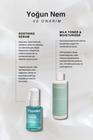 PEONİES Cilt Bariyerini Güçlendiren, Yoğun Nem ve Onarım Seti | Milk Toner ve Soothing Serum - 3