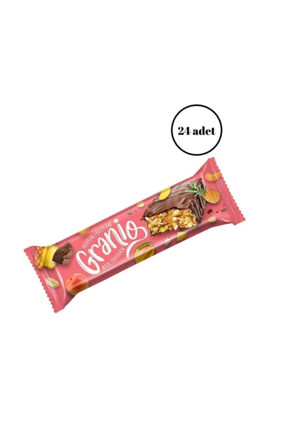 GRANIO Su?tlu? Çikolata Kaplamalı Yulaf Ezmeli Tropikal Meyveli Bar 40 Gr X 24 Adet