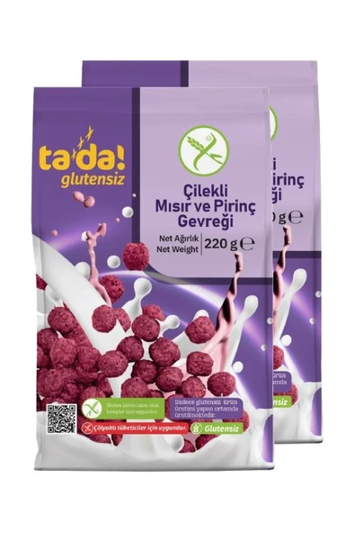 Tada Glutensiz Gluten Free Çilekli Kahvaltılık Mısır Ve Pirinç Gevreği 220 Gr (2 Adet)
