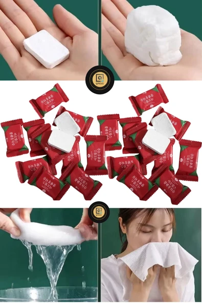 QNİAY Tek Kullanımlık Sıkıştırılmış 20 adet Yüz Mendil Kompakt Mini Kare Mendil Seyahat Havlusu