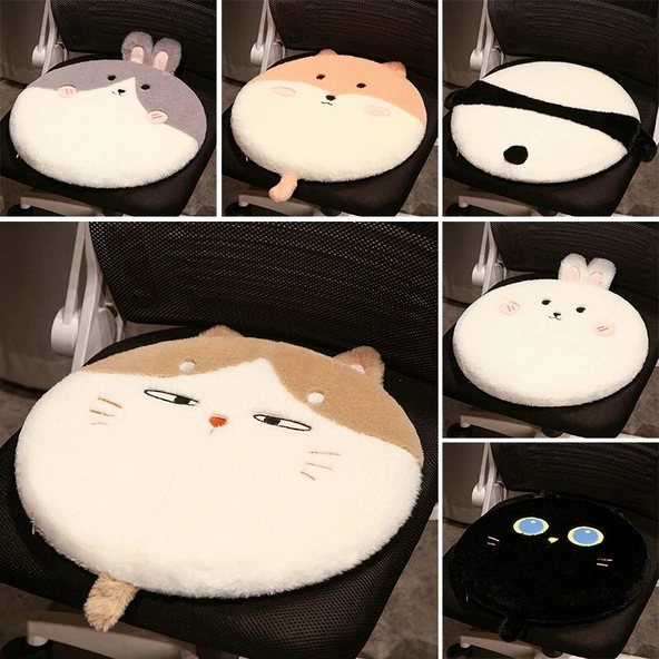 Yıkanabilir Kahverengi Kedi Tasarımlı Hafızalı Köpük Koltuk Minderi - 40cm - 9