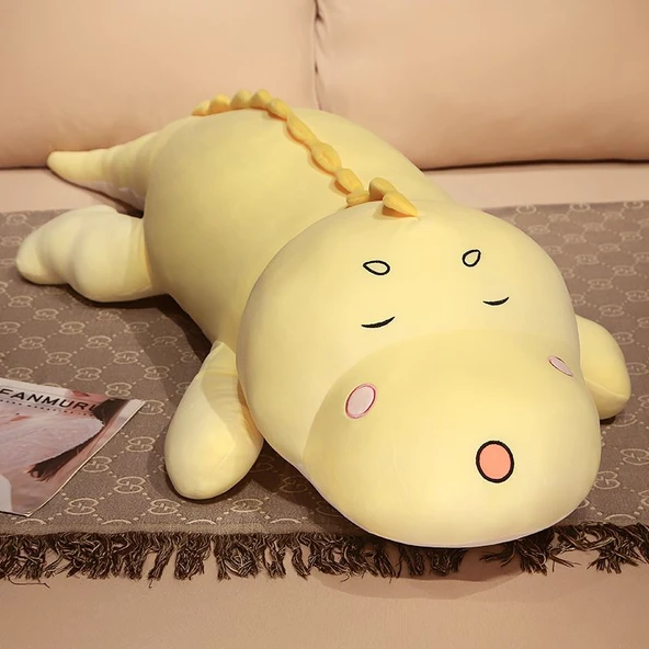 Dinozor Uzun Yastık Peluş Minder - Sarı 120cm
