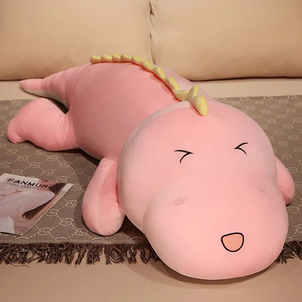Dinozor Uzun Yastık Peluş Minder - Pembe 80cm