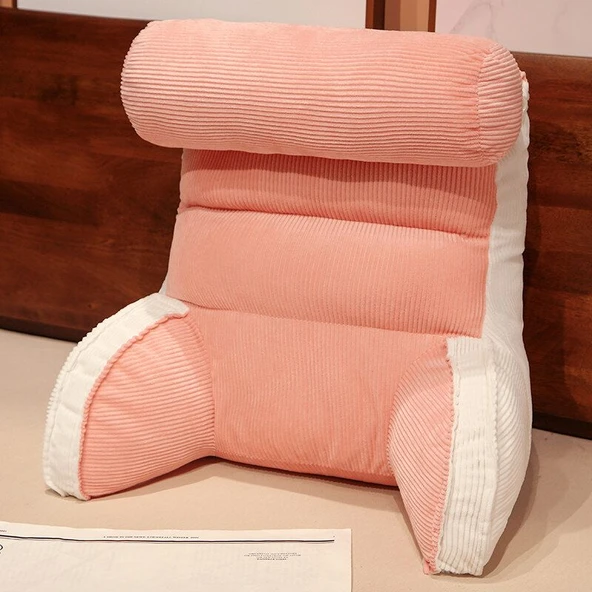 Fitilli Kadife Bel Yastığı - Çizgili - Pembe - 60x55cm