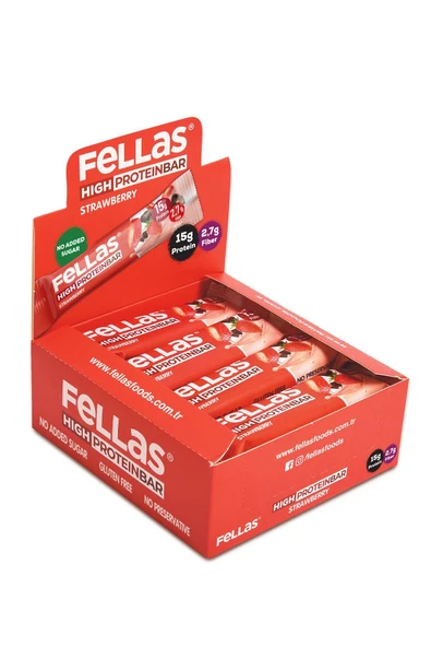 Fellas Yüksek Protein Bar, Çilekli, 45gr X 12 Adet