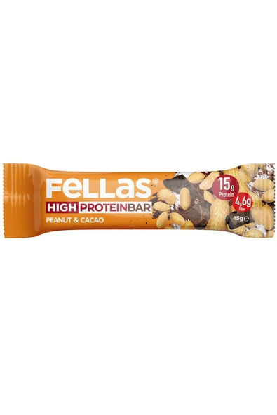 Fellas Yüksek Protein Bar - Yer Fıstıklı ve Kakaolu 45 gr x 12 Adet - 2