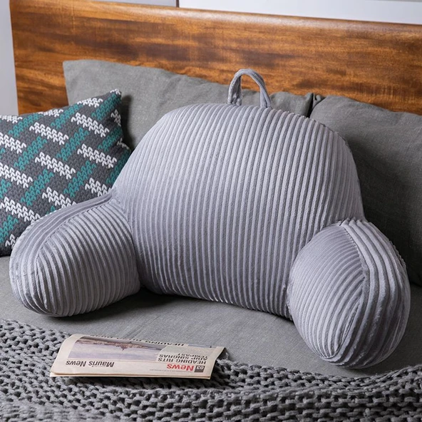 Flanel Yatak Başlığı Sırt Bel Yastığı - Gri 70x45cm