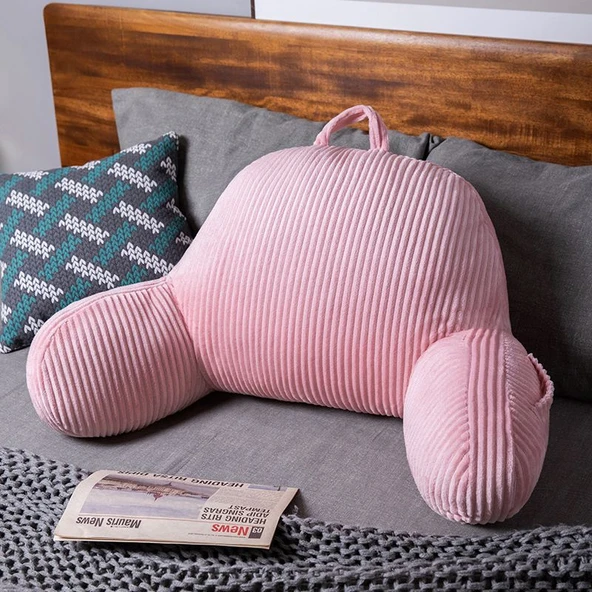 Flanel Yatak Başlığı Sırt Bel Yastığı - Pembe 70x45cm