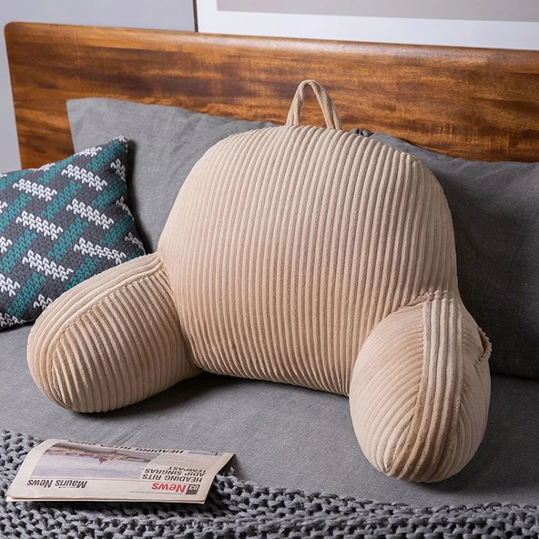 Flanel Yatak Başlığı Sırt Bel Yastığı - Haki 70x45cm
