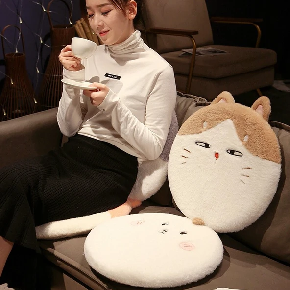 Yıkanabilir Kahverengi Kedi Tasarımlı Hafızalı Köpük Koltuk Minderi - 40cm - 10
