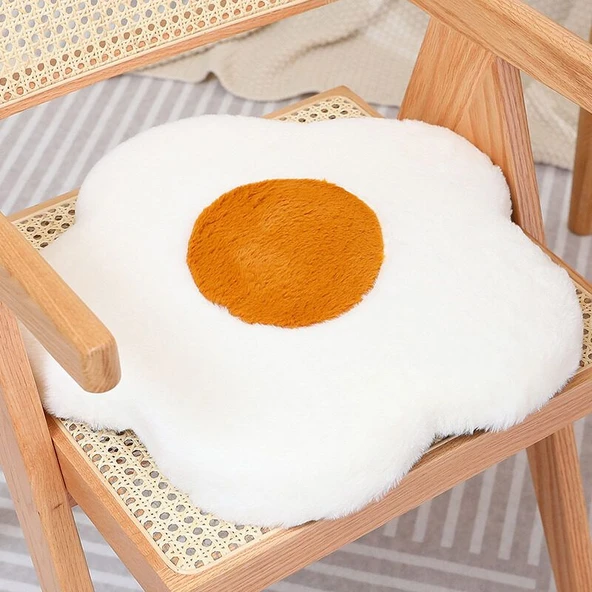 Tavşan Peluş Çiçekli Koltuk Minderi - Yumurta Sarısı Beyazı - 45cm