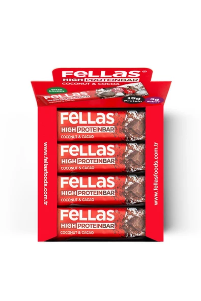 Fellas Yüksek Protein Bar - Hindistan Cevizli ve Kakaolu 45 gr x 12 Adet - 4