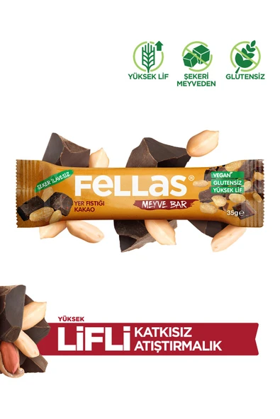 Fellas Meyve Bar - Yer Fıstığı ve Kakaolu 35g x 12 Adet