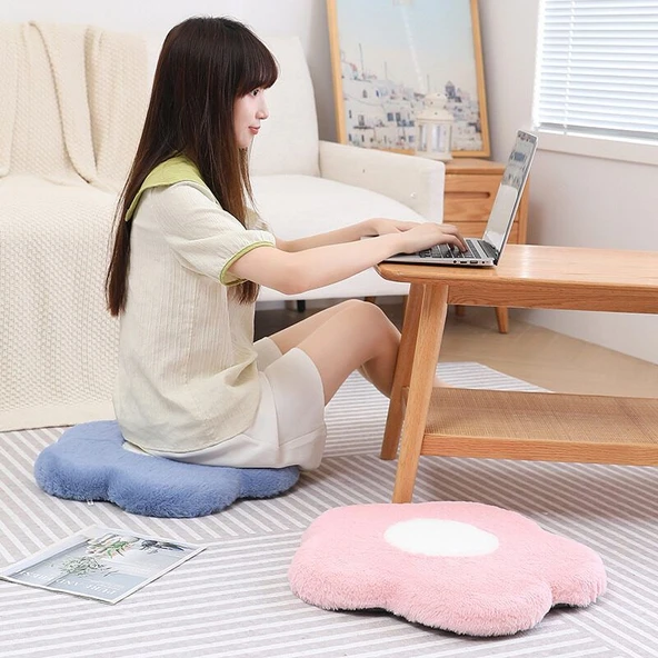 Tavşan Peluş Çiçekli Koltuk Minderi - Turuncu Sarı - 45cm - 12