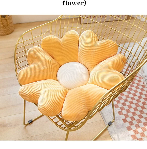 Çiçek Peluş Minder Yastık - Sarı Kalp Çiçek - 45cm
