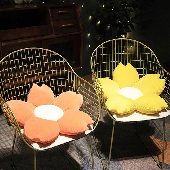 Avrupa Tarzı Petal Peluş Koltuk Minderi - Mavi 55cm - 7