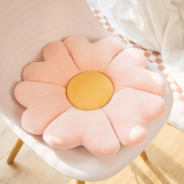 Çiçek Peluş Minder Yastık - Pembe Kalp Çiçek - 30cm