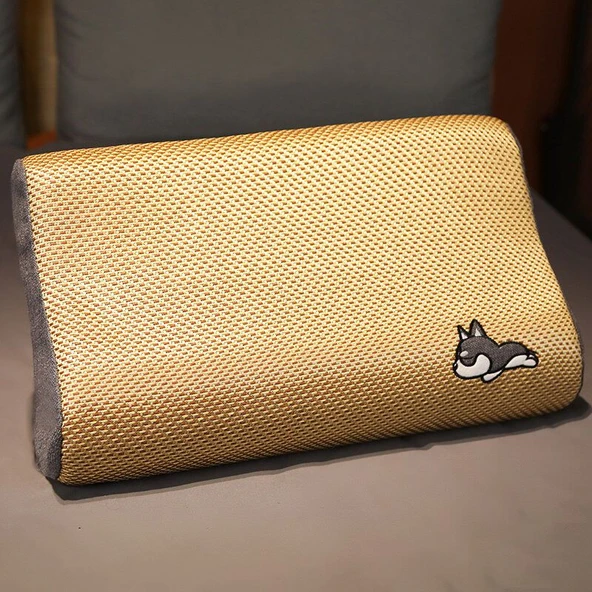 Huş Köpek Desenli Keten Uyku Yastığı - Hafızalı Köpük - 30x50cm
