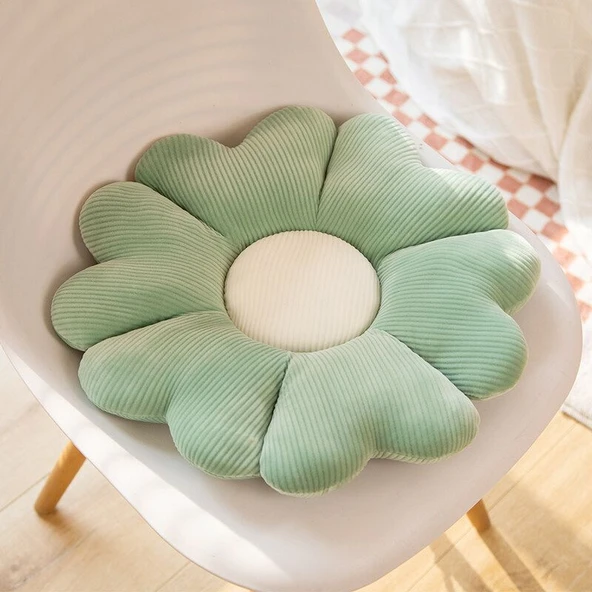 Çiçek Peluş Minder Yastık - Yeşil Kalp Çiçek - 65cm