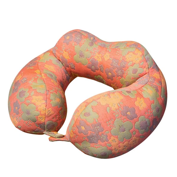Çiçek Desenli U Şeklinde Boyun Yastığı - Mor Çiçekli Kumaş - 32x28cm - 12