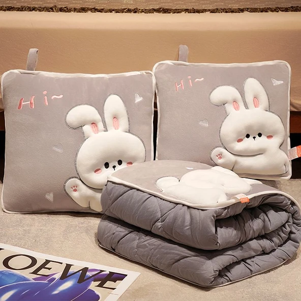 3D Hayvan Peluş Yastık Battaniye - Tavşan 43x43cm
