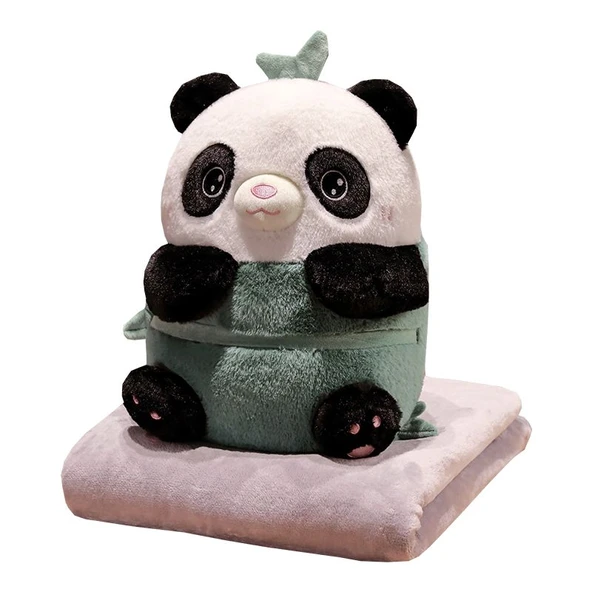 Bambu Panda 2'si 1 Arada Yastık Battaniye - Resim Rengi 40*30cm+100*170cm - 12