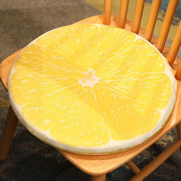 Simülasyon Meyve Desenli Hafızalı Köpük Oturma Minderi - Limon - 40cm