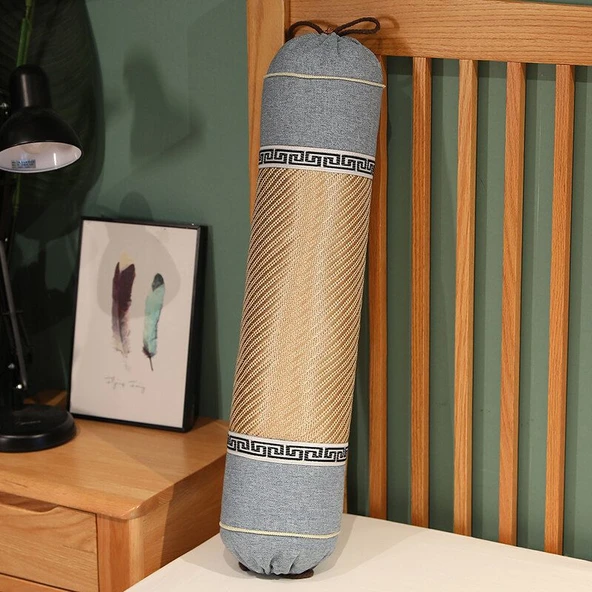 Buz Rattan Keten Peluş Yastık - Gri - 70cm
