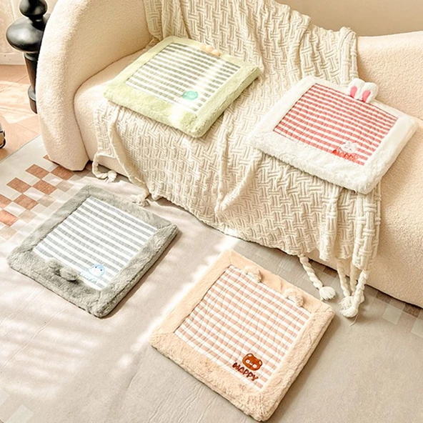 Pamuklu Hava Katmanlı Çizgili Lateks Koltuk Minderi - Bej 40x3cm - 9