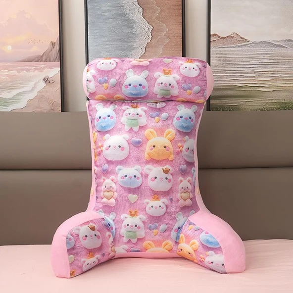 5D Baskılı Çizgi Film Bel Yastığı - Pembe Tavşan 70x60cm